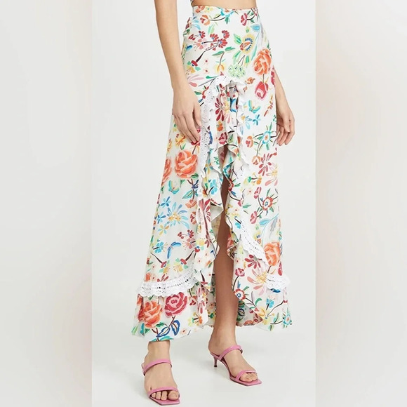 All Things Mochi Clara Skirt Maxi White Floral Silk Ruffle Lace XS - Picture 2 of 8